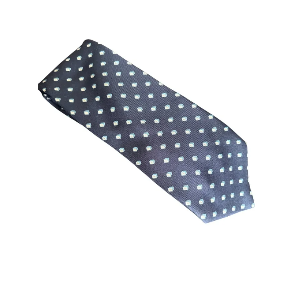 Vittorio Rex 100% Silk Men's Tie Navy Blue Geometric Print Made in Italy 58.5x3